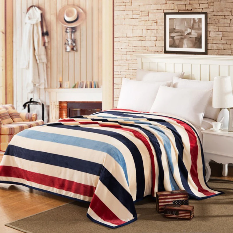 Одеяло с цветочным рисунком, Фланелевое флисовое плотное теплое одеяло, легкая кровать, диван - Цвет: Stripe