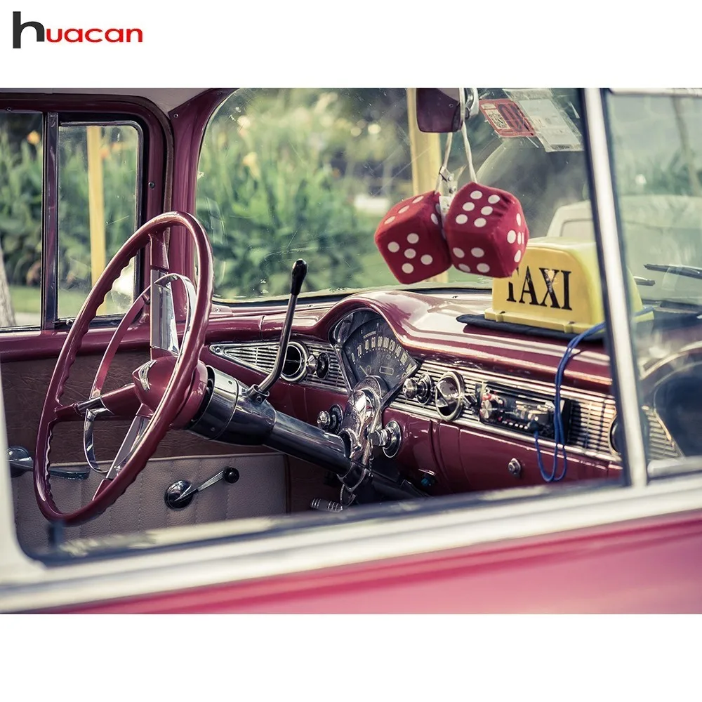 

HUACAN Mosaic Cross Stitch Cartoon Full Square/Round Drill 5D DIY Diamond Painting Car Diamond Embroidery Taxi Decoration Home
