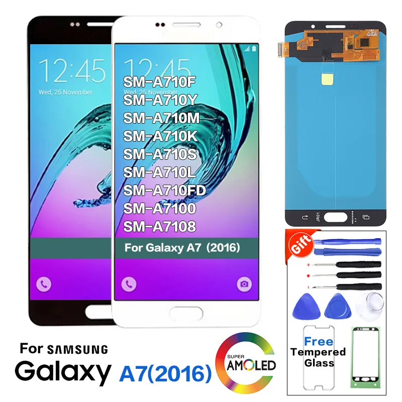 Протестированный ЖК-дисплей для samsung Galaxy A7 A710F A710Y A710M A710 Super AMOLED ЖК-дисплей сенсорный экран в сборе протестирован