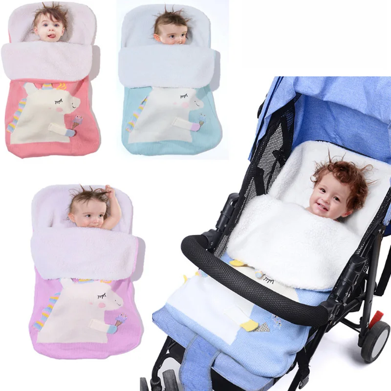 

Soft Thick Infant Baby Stroller Sleepsack Warm Swaddle Wrap Knitted Envelope Newborn Sleeping Bag Baby Swaddling Blanket