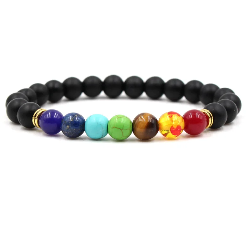 

7 Beads Reiki Buddha Prayer Natural Stone Yoga Chakra Bracelet Men Black Lava Healing Balance Newst Bracelet For Women
