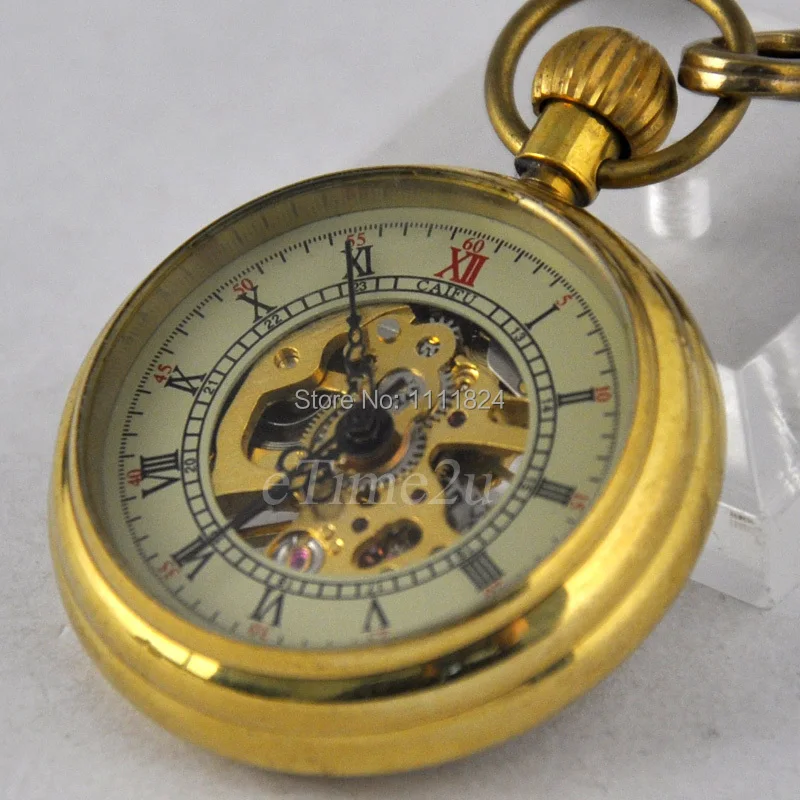 Small Mini Antique Vintage Copper Gold Skeleton Mechanical Pocket Watch