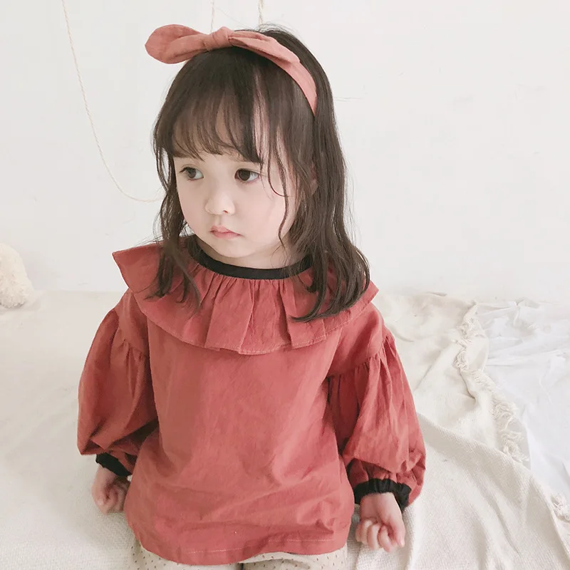 

Spring 2019 pure cotton doll collar long sleeve blouses for cute girls 1-5 years kids baby girl all-match loose casual shirts