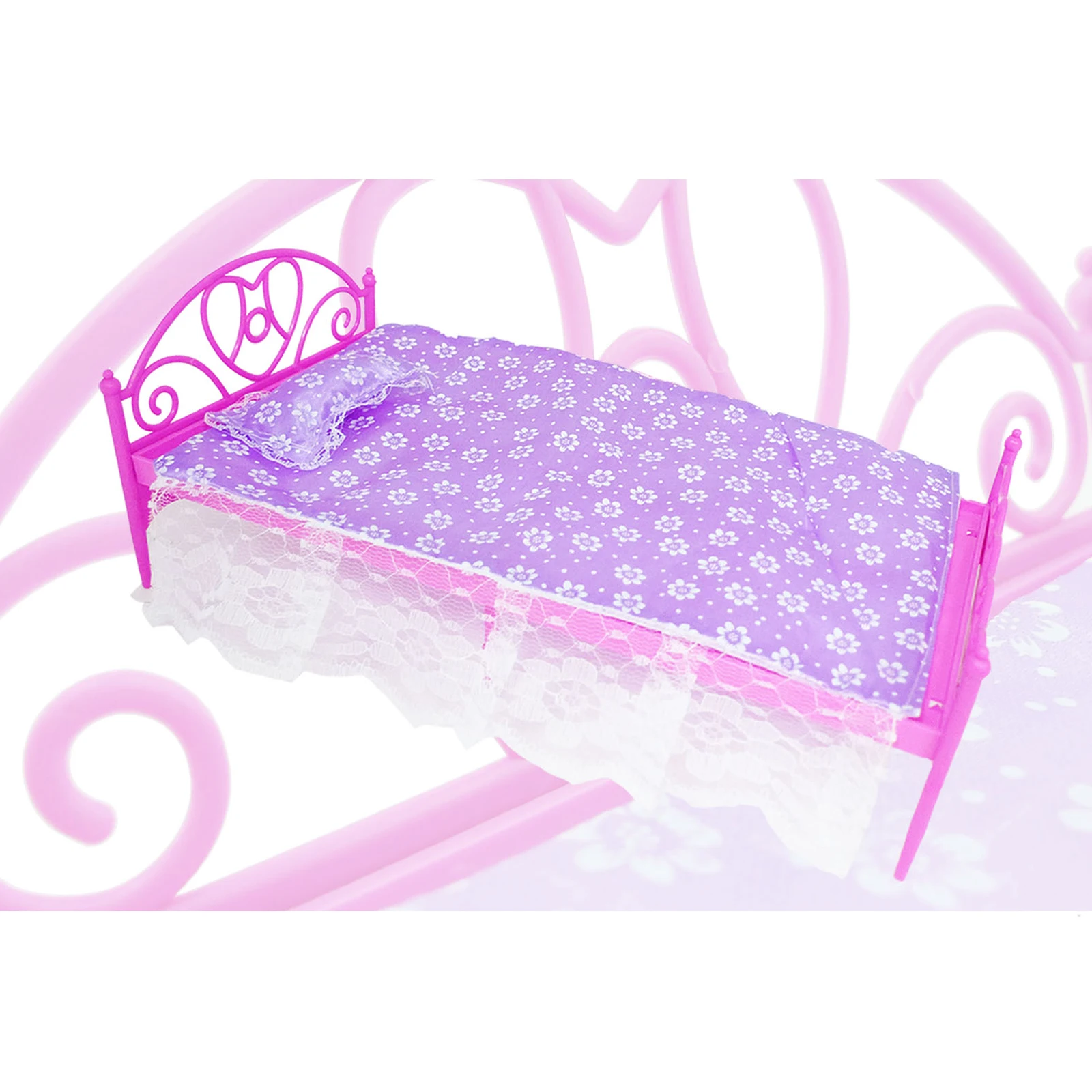  2 Sets Bed With Pillow Pink Purple Bedroom Furniture for Barbie Doll Dollhouse Life Accessories Bab