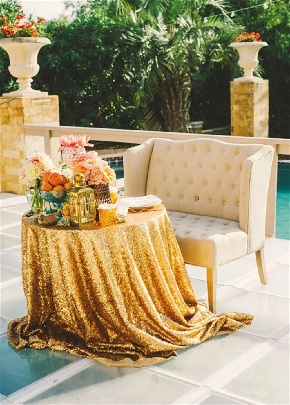 72"in 180cm Round Gold Sequin Tablecloth, Sequin Tablecloth Overlay, Sequin Tablecloth Mermaid