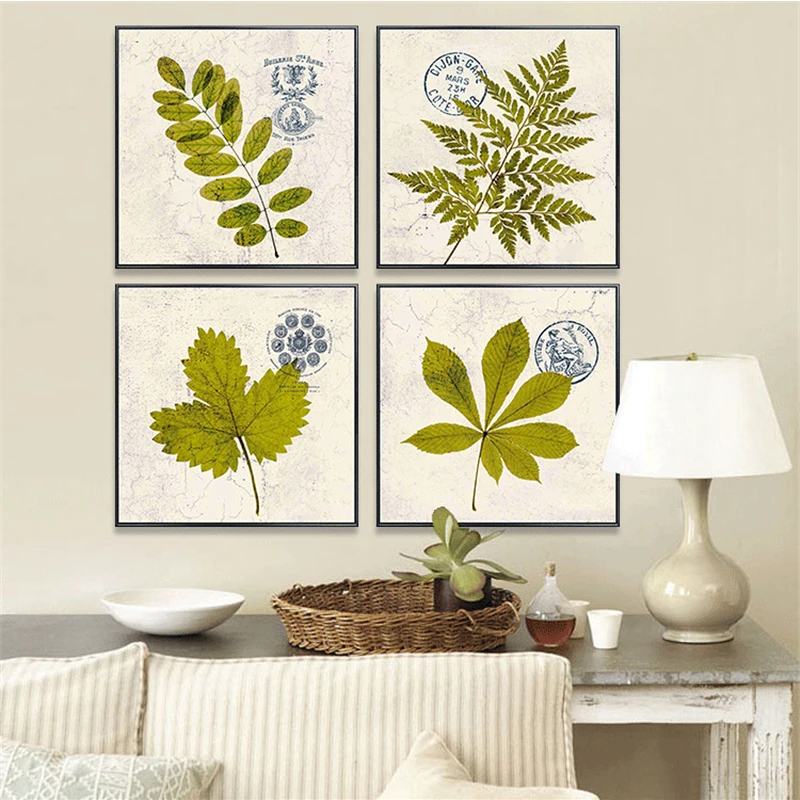 HAOCHU Autumn Leaves Plant Retro Wall Painting Canvas Poster Set Art Picture for Home Decor Craft Kids Bedroom No Frame | Дом и сад
