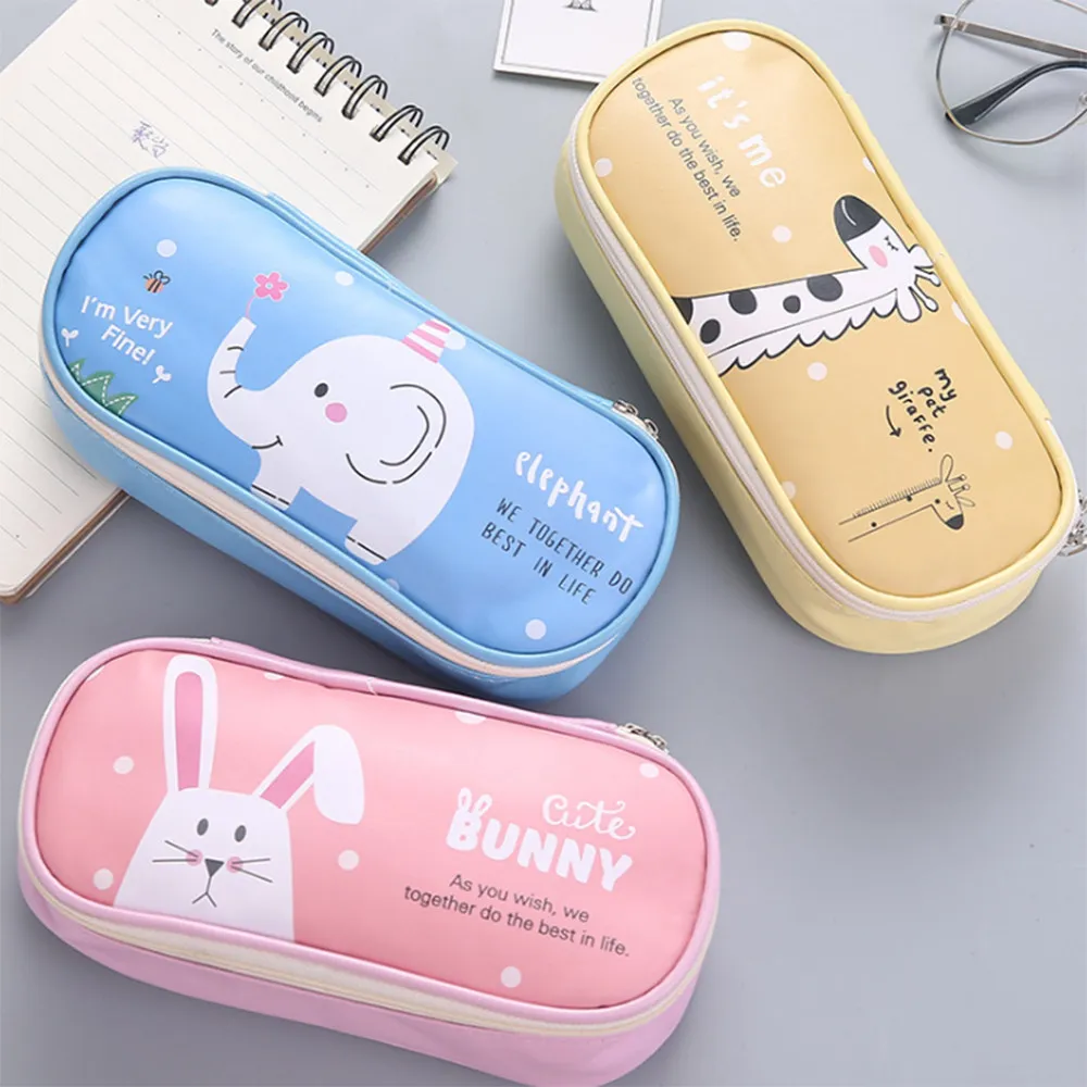 

1Pcs Cute Cartoon Animal Rabbit Cat Pencil Cases Kawaii Elephant PU Pencil Case Box Stationery Pouch School Supplies