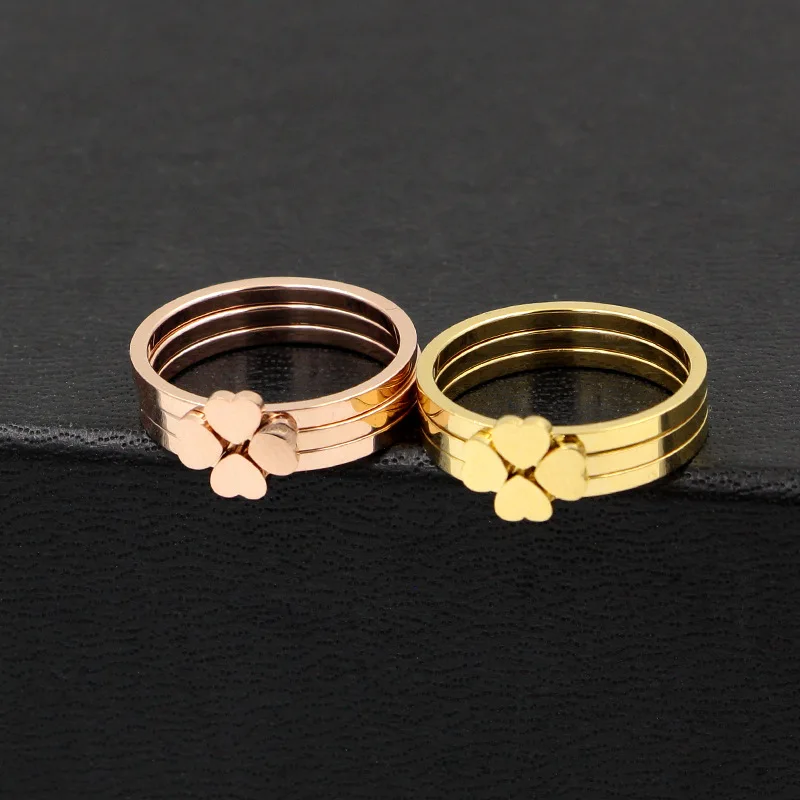 

High Quality fashion jewelry women girl stainless steel 3in1 four leaf clover rings Size US 5-9 rose gold color
