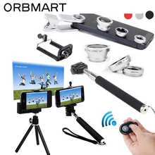 ORBMART 6 в 1 Выдвижной ручной монопод+ Bluetooth пульт дистанционного управления камерой+ объектив рыбий глаз Макро широкоугольный объектив наборы
