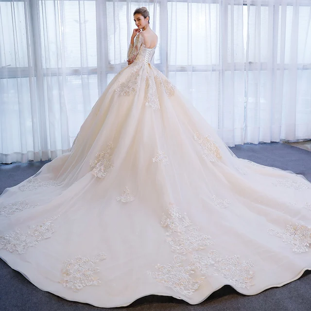 SL-337 Luxury Lace Applique Backless Crystal Long Sleeve Wedding Dress 2018 5