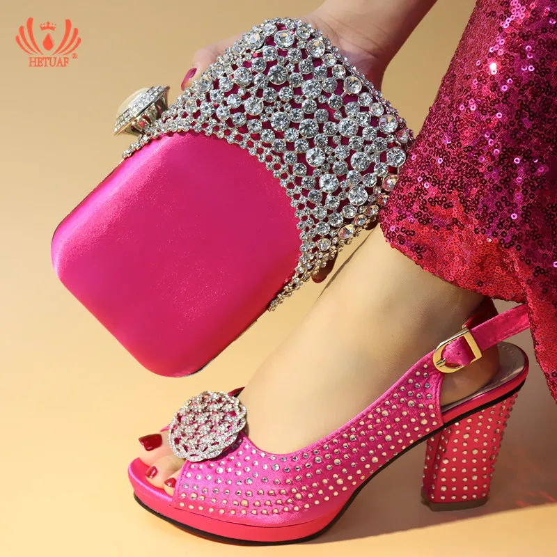 

New Arrival Fuchsia Colo Italian Shoes and Bag Set African Matching Shoes and Bags Italian In Women Nigerian Women Wedding Shoe