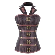 Brown Halter Collar Gothic Corset Bustier Steampunk Costume Plus Size Vintage Burlesque Espartilhos E Corpetes Korsett For Women