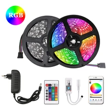 RGB LED Strip 5m 10m 15m Waterproof Led Neon Light 2835 5050 DC12V 30Leds/M Flexible Lighting Ribbon Tape Controller Adapter Set