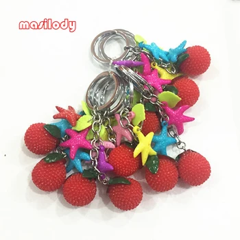 

100pcs/lot Vegetable Keychains Fruit Key Chain Cartoon Keyrings Bells Key Ring Pepper Keychain Dice Keyring