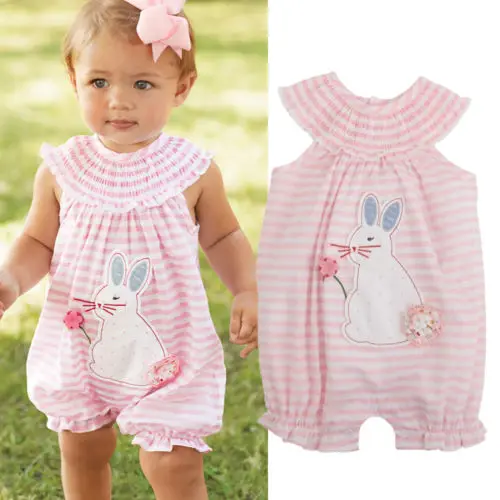 

Cartoon Bunny Sleevelss Newborn Baby Girl Rompers Cotton Jumpsuit Summer Girl Clothing