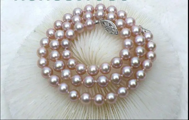 

Free shipping hot sale Women Bridal Wedding Jewelry >> Genuine 6.5-7mm round lavender pink akoya pearl necklace 925 silver 17