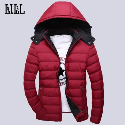 Мужские теплые пуховики из полиэстера, мужские толстые ветрозащитные хлопковые стеганые пальто, повседневная мужская зимняя куртка с капюшоном 4XL 5XL, UMA288 - Цвет: red