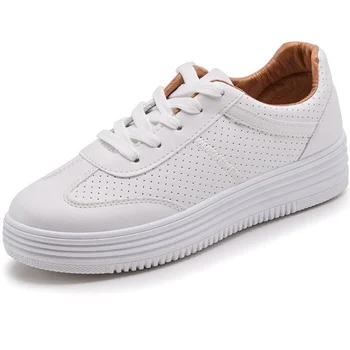 

Nice New Summer Ladies Breathable White Shoes Korean Version Of The Hole Leather Canvas Shoes Casual Flat Bottom Plate Shoes