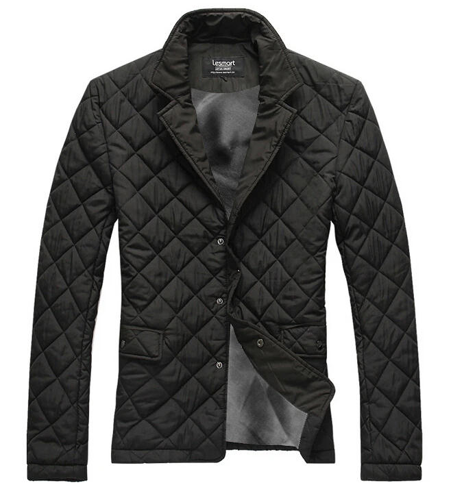 Lesmart Winter Mens Coat Jacket Cotton Solid Covered Button Padded Fashion Business Casual Quilting Patchwork Outerwear