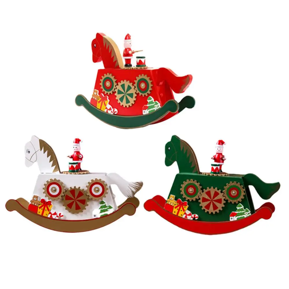 

1pc Natural Wooden DIY Christmas Rocking Horse Music Box Bell Music Box Wooden Christmas Gift Crafts Xmas New Year Ornaments
