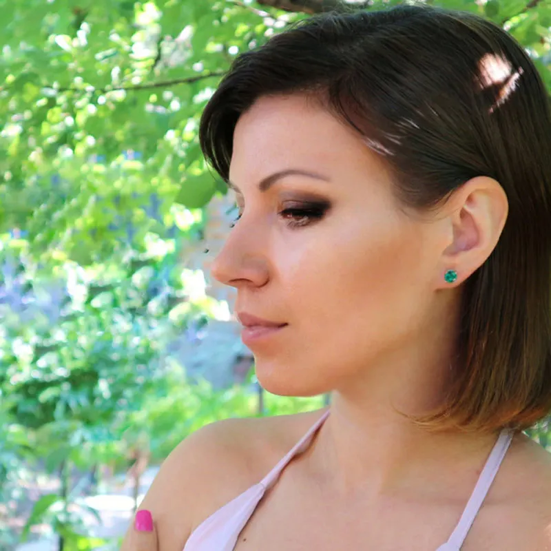 UMCHO Emerald 925 sterling silver stud earrings for women EUJ002E-1 (3)