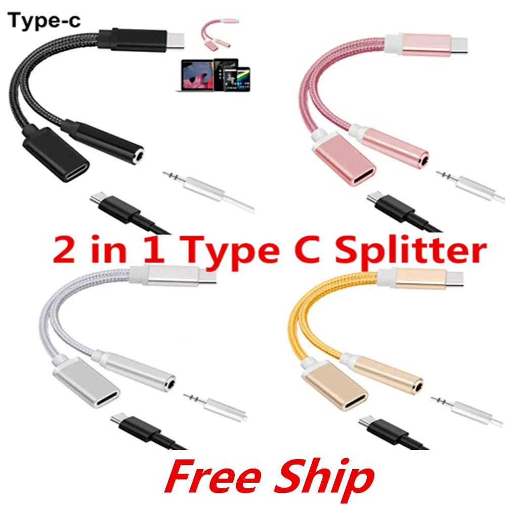

Whole Sale 1PC USB Type C Audio Cable To 2 In 1 Type-C 3.5mm Jack Earphone Adapter Converter Receiver for Audio Splitter 2018