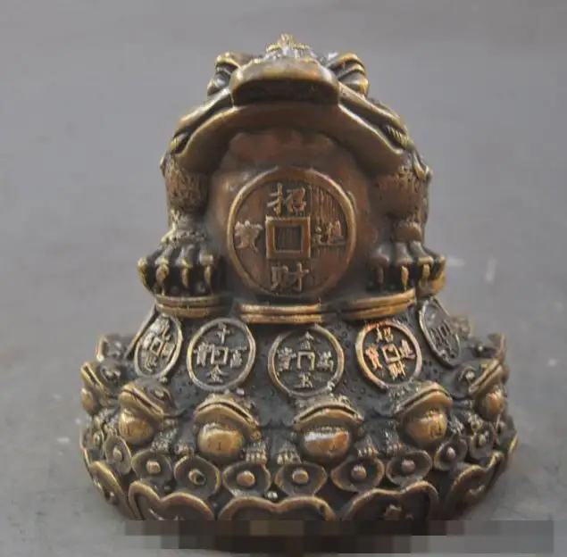 

S02599 marked china bronze yuanbao money coin ingot Toad bufo frog wealth lucky statue (B0413)