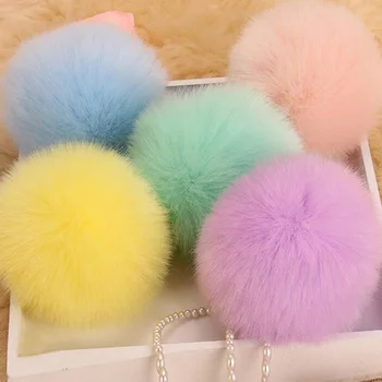 

8CM Fluffy Pompon Bunny Fur Ball Key Chain Ring Women Faux Rabbit Fur Pom Pom Keychain Bag Charms Trinket Wedding Jewelry Gift