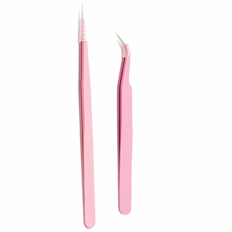 

LEARNEVER Mink Eyelash Extension Tweezers Professional Eye Lashes Tweezers Direct Or Bend Head Pink Eyelash Extension Tweezers