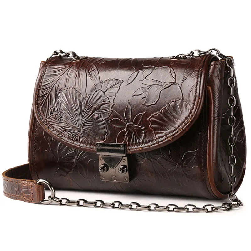 

New Vintage Trend Women Oil Wax Genuine Leather Cowhide Embossed Casual Crossbody Shoulder Bags
