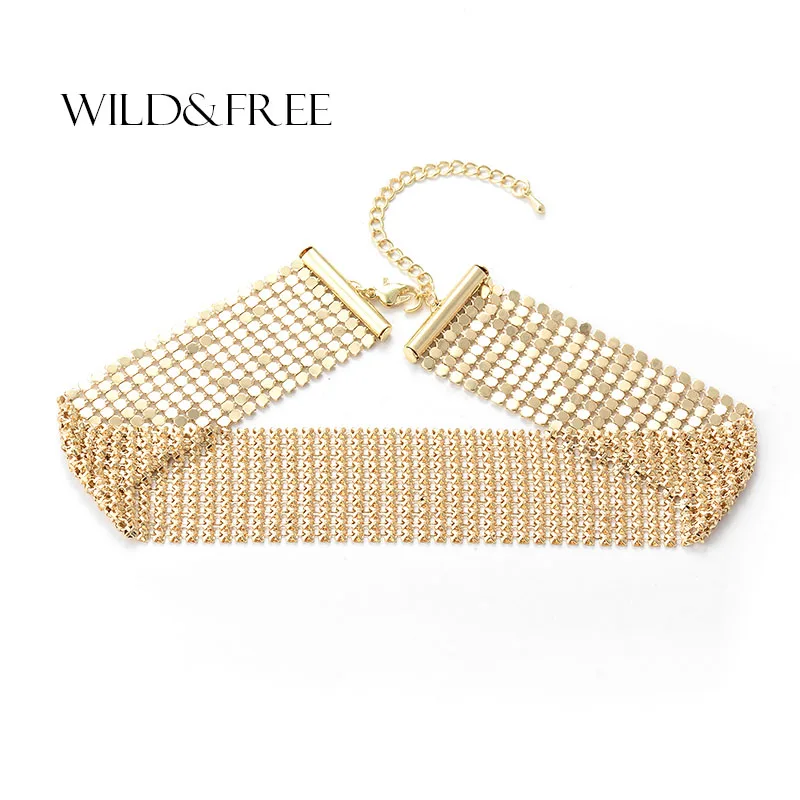 Wild & Free стимпанк 3 Цвета пайетки с широкими сетки колье чокер моде Boho Ожерелье