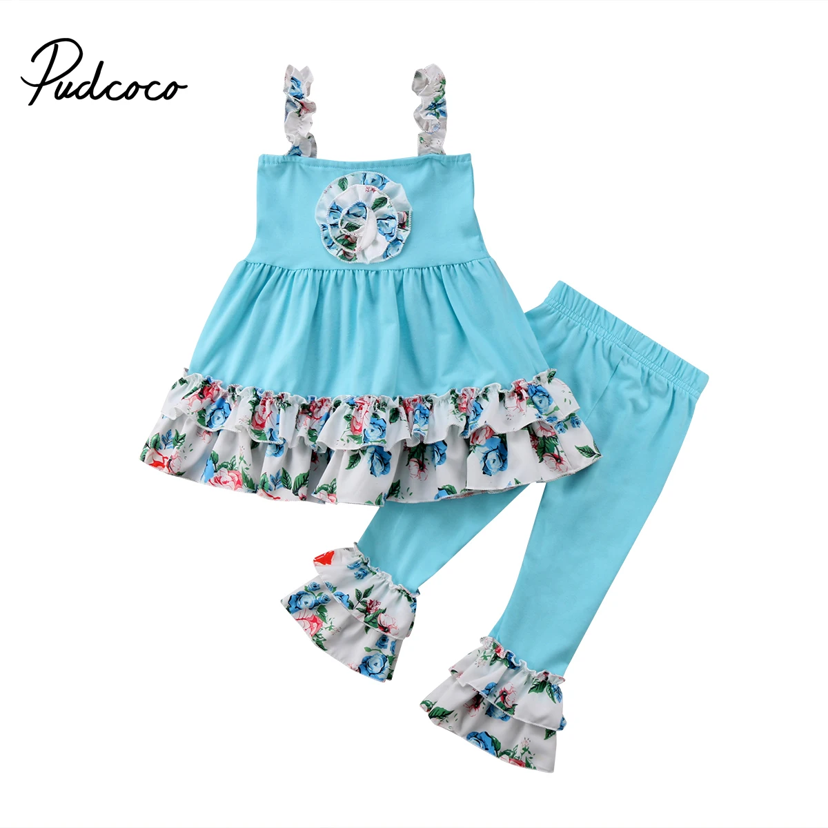 2Pcs Newborn Toddler Baby Kid Girl Floral Sleeveless Cotton Top Summer