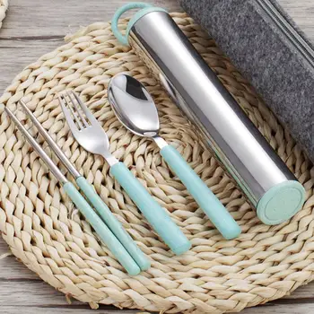 

5Pcs Portable Cutlery Set Fork Spoon Chopsticks Box Wheat Straw Travel Tableware Cutlery Set
