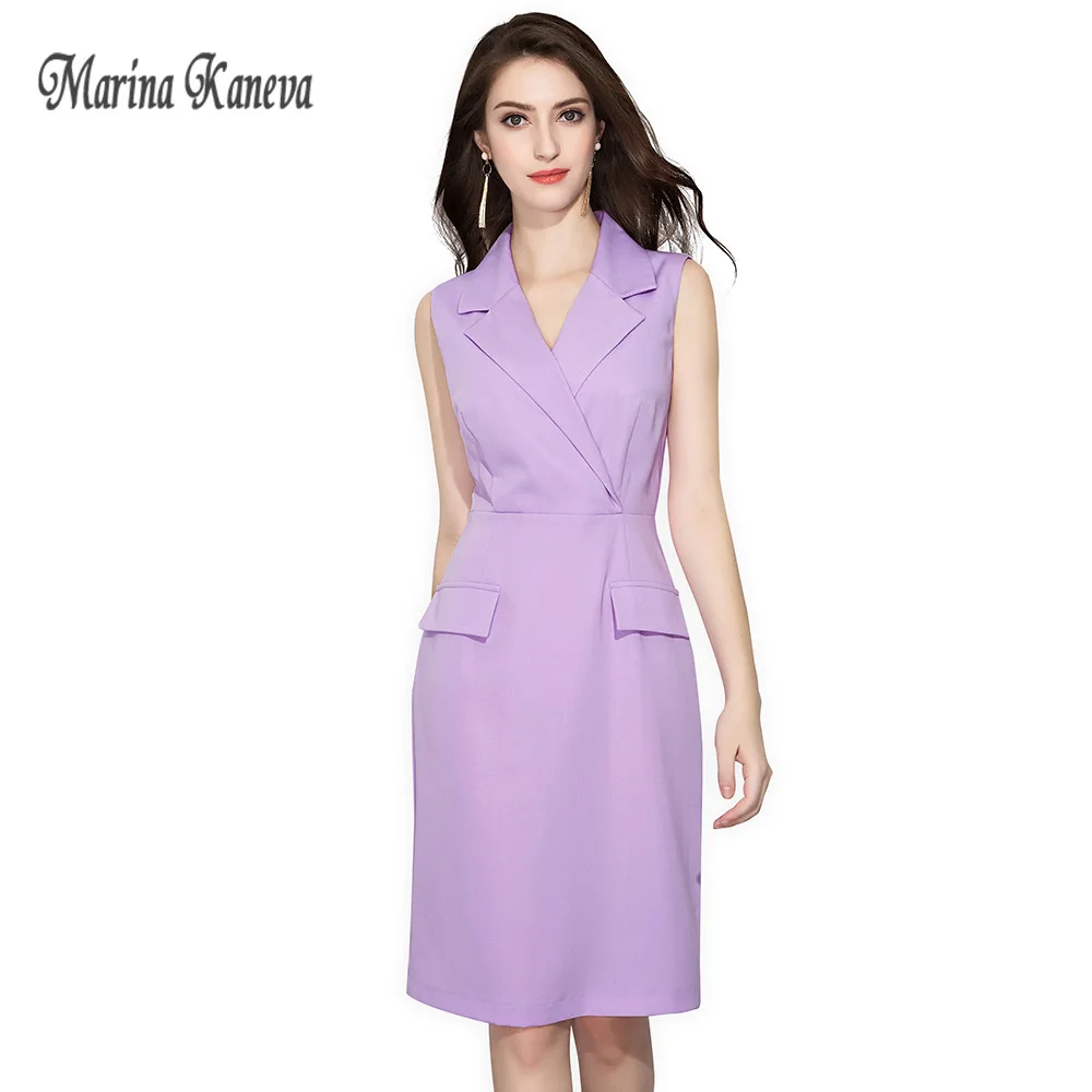Модное коктейльное платье Purple Sexy Brief Women Blazer Dress Осень Плюс размер 4XL Chic Female OL Casual Slim
