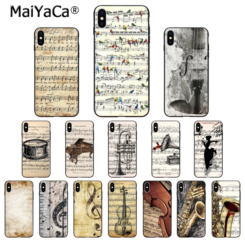 

MaiYaCa Old Music Musical Notes Instruments Guitar TPU Soft Phone Case for iPhone 8 7 6 6S Plus 5 5S SE XR X XS MAX Cover