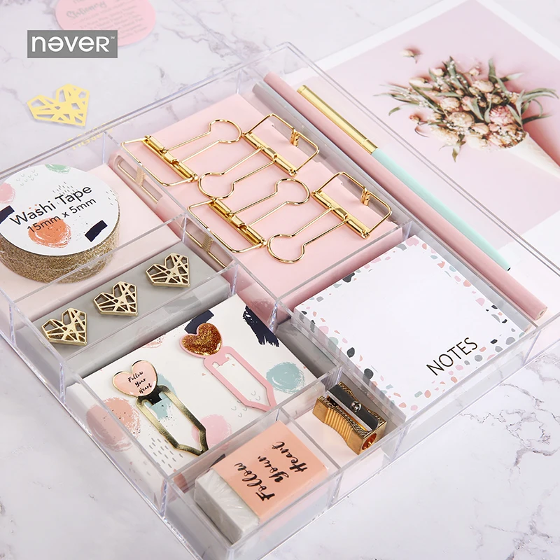 Never Pink Series Stationery Set Band Clips Memo Pad Pencil Bookmark Office Accessories Gift Box Packing School Stationery Sets