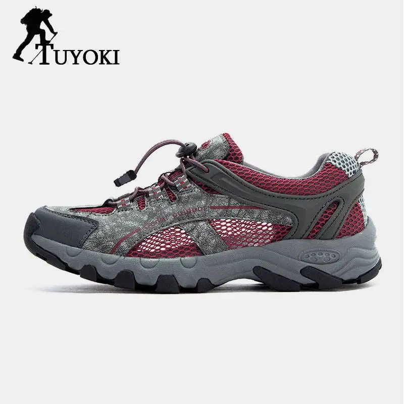 

Tuyoki Outdoor Hiking Shoes Men Real Leather Air Mesh Summer Sports Mountain Trekking Sneakers Men'S Sports Shoes Size 38-45