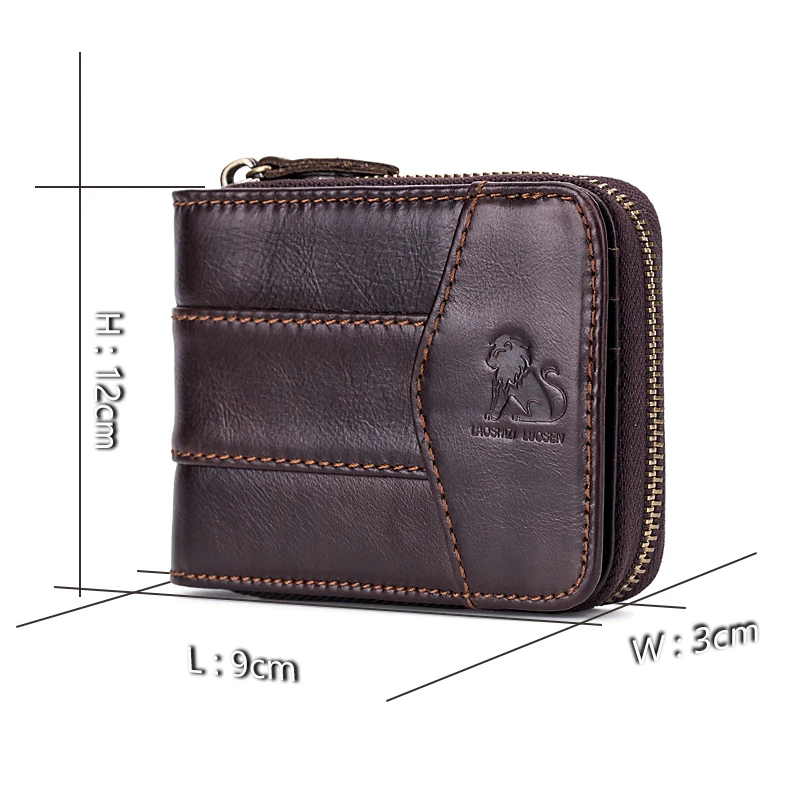 

HELIE Genuine Leather Men Zipper Wallets Coin Pocket Real Men's Leather Wallet with Coin High Quality Male Purse