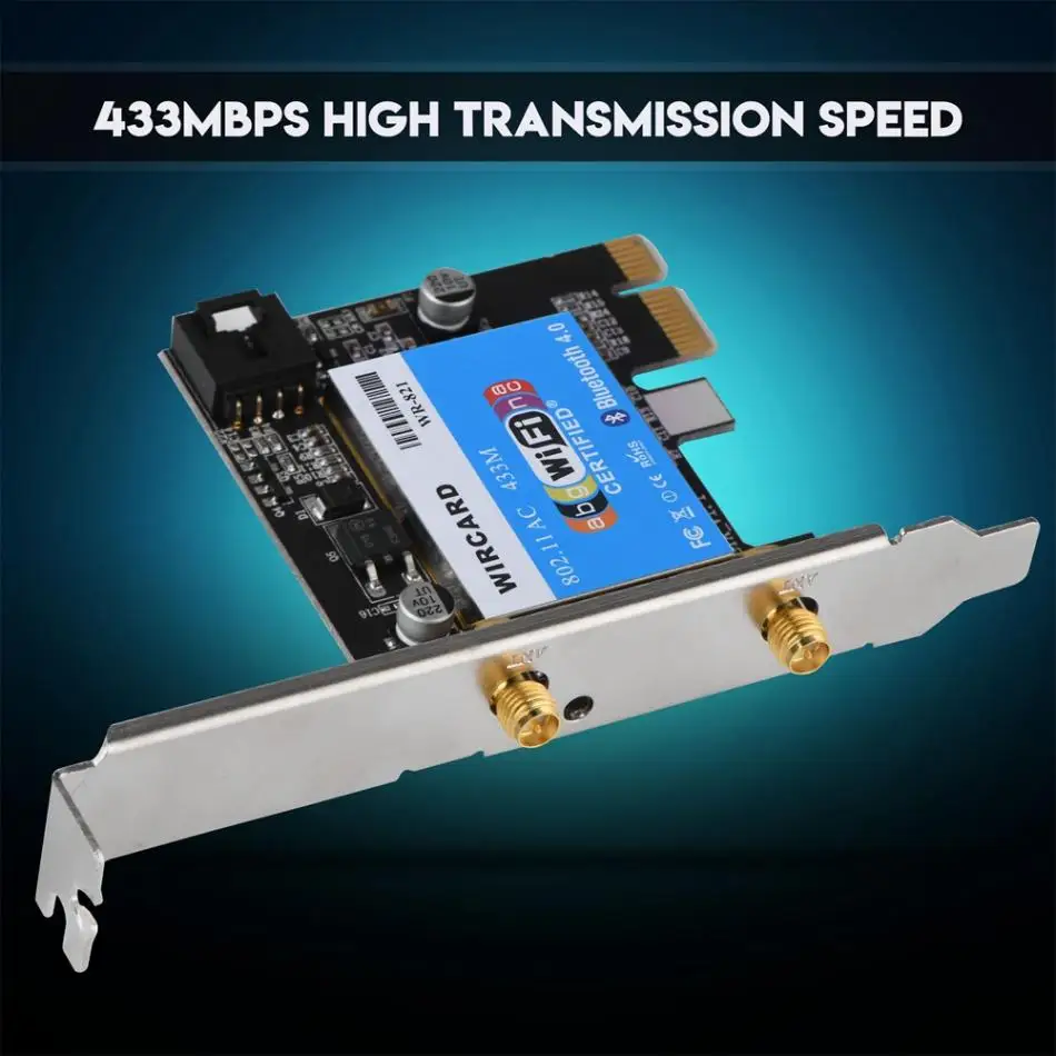 PCIE сетевая карта 433 Мбит/с Двухдиапазонная 2 4G/5G + Bluetooth 4 0 для рабочего стола