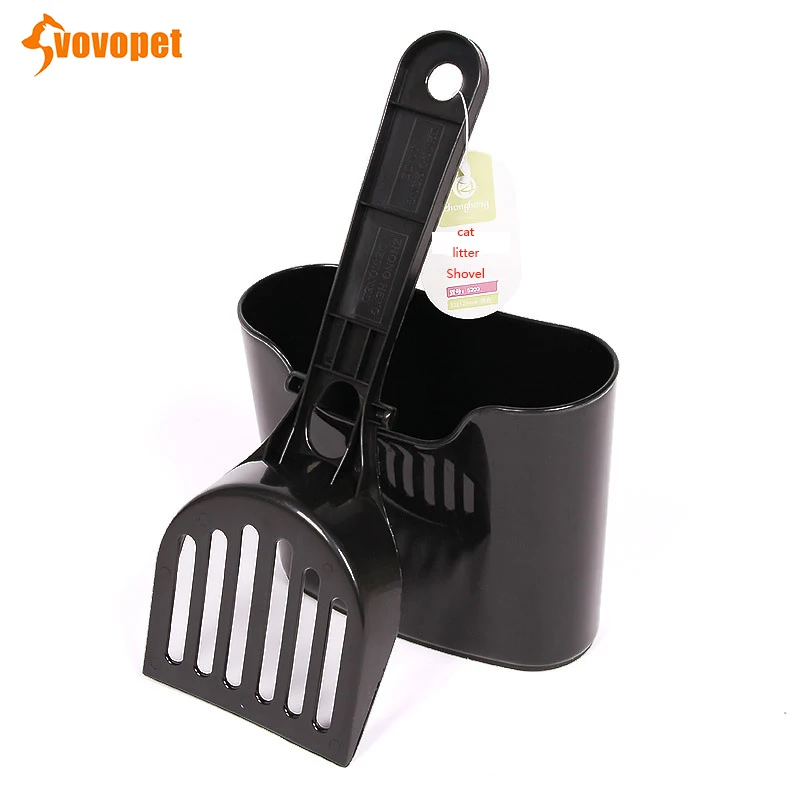 

VOVOPET Pet cats poo Cleaning Litter Shovel Sets with Hook Black PP lattice Save Space kitten dog Toilet Sifter Litter Scoop