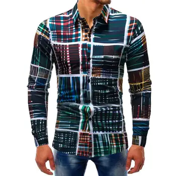 

T-Bird Brand Hip Hop Fashion Printed Blouse Slim Design Formal Casual Long Sleeve Slim Shirts Tops Men Dress Shirts Thin qwe