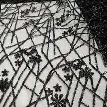 Черный цвет наклеенного модные блестящие H-12 Африканский блеск кружевной ткани для праздничное платье 5yard/lot