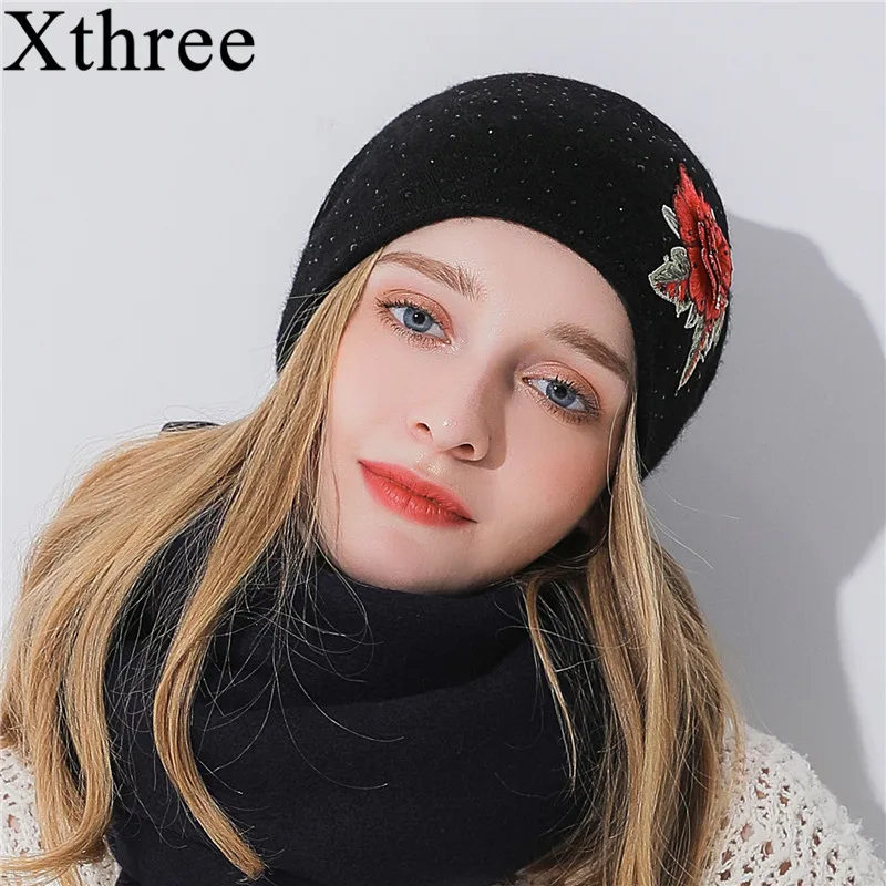 Женская кашемировая шапка Xthree зимняя вязаная из кроличьего меха и шерсти для