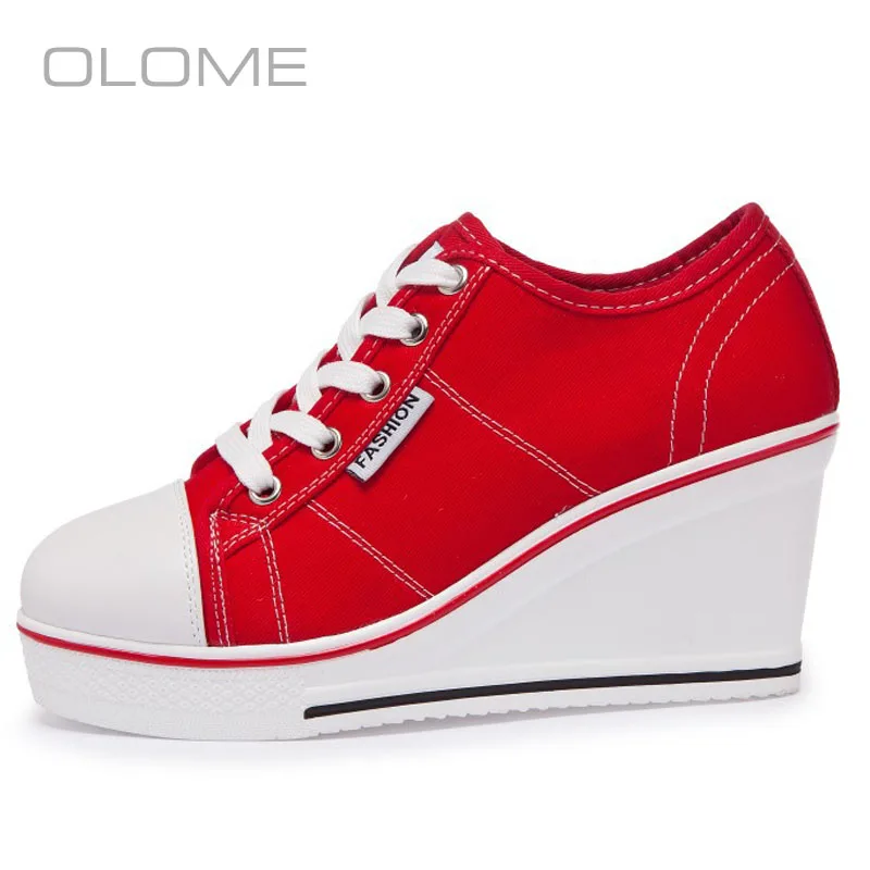 

OLOME Wedge canvas female muffin bottom thick low cut single Increase shoes female new women's shoes