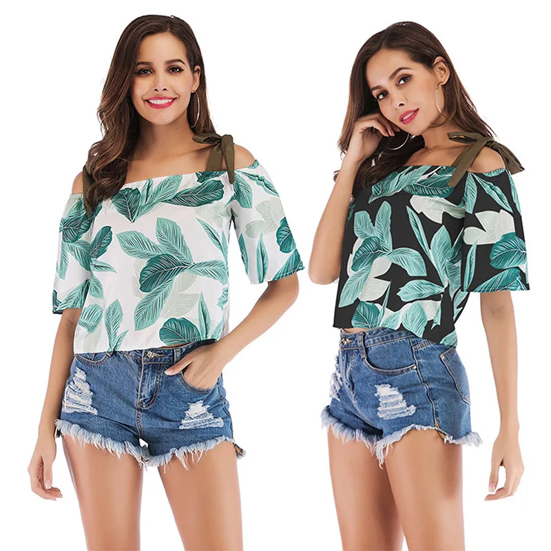 Women Off Shoulder Tops Print Half Sleeves Loose Pullover Casual for Summer BMF88 |