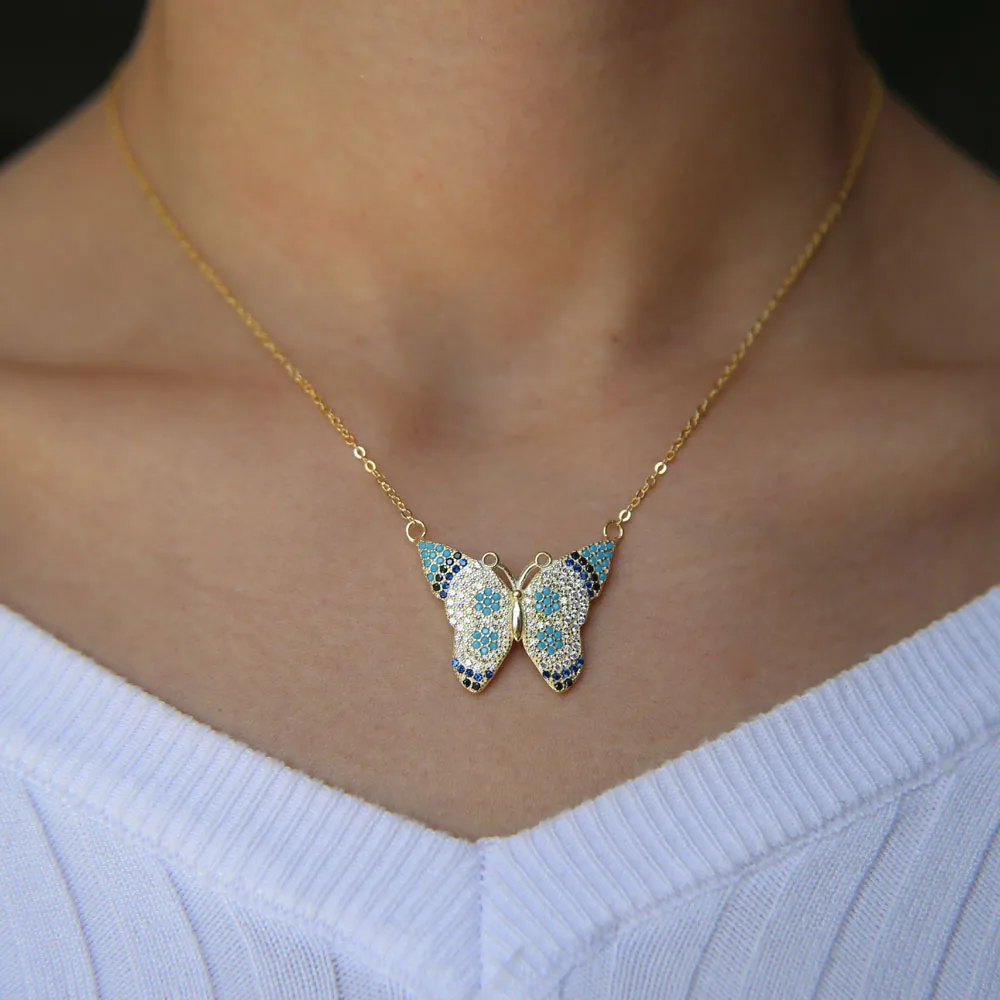 Стерлинговое Серебро 925 пробы смешанные цвета красочные красивые с подвеской в форме бабочки желтый синий белый летнее милое серебряное ожерелье