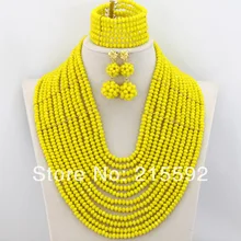Beautiful 12 Rows Yellow Crystal Beads Jewelry Set Fashion African Wedding Jewelry Sets African Costume Jewelry Set AJS131