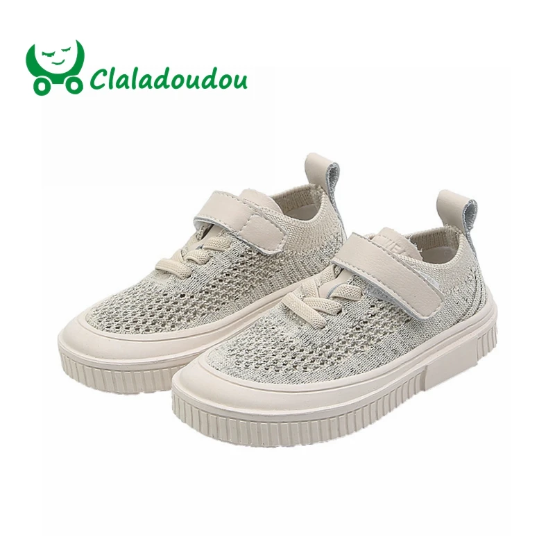 

Claladoudou 14-16CM Brand Boys Girls Knitting Sneakers 1-3Years Toddler Beige Black Breathable Soft Sport Shoes Pure Casual Shoe