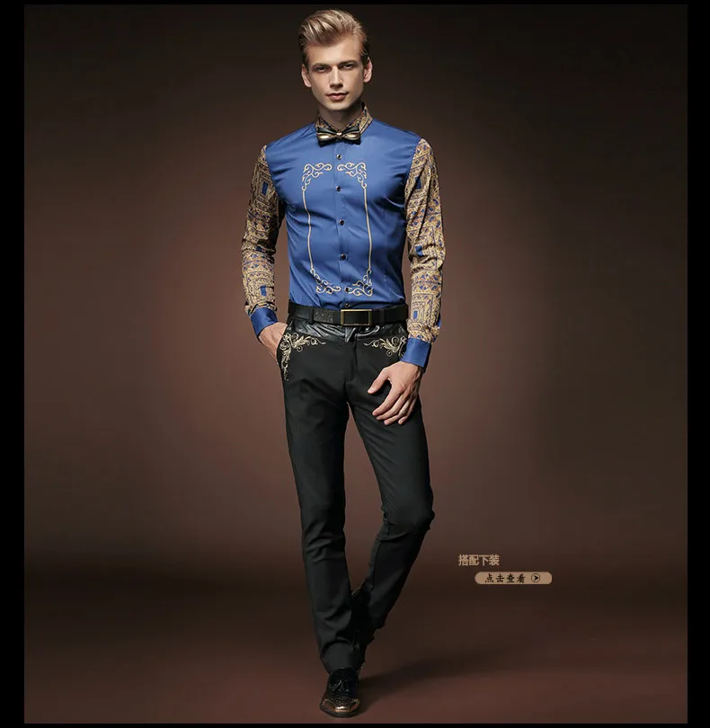 FanZhuan Новая модная повседневная мужская Весенняя синяя рубашка с длинными рукавами и принтом 15228 распродажа