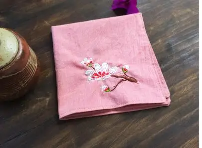  Magnolia flower embroidery cotton double layer handkerchief student couple gift embroidered name co